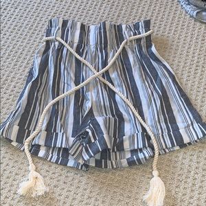 Blue and White Striped High-waisted Shorts